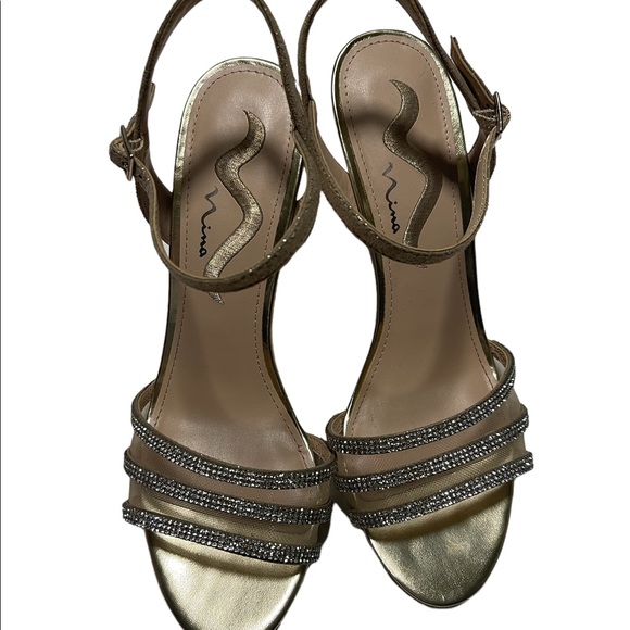 Nina Shoes 2 Inch Gold Sparkly Heels With Ankle Strap Poshmark